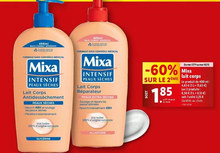 Mixa - Lait Corps offre à 4,65€ sur Lidl