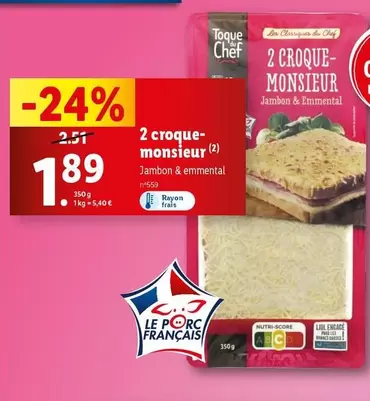 Toque Du Chef - 2 Croque-Monsieur  offre à 1,89€ sur Lidl