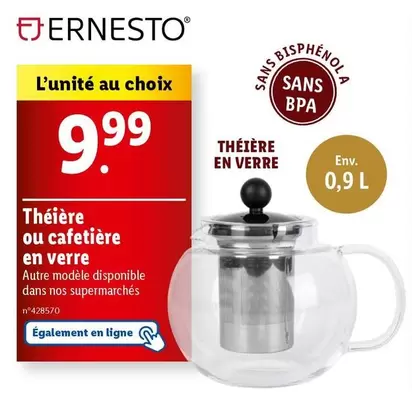 Ernesto - Théière Ou Cafetière En Verre offre à 9,99€ sur Lidl