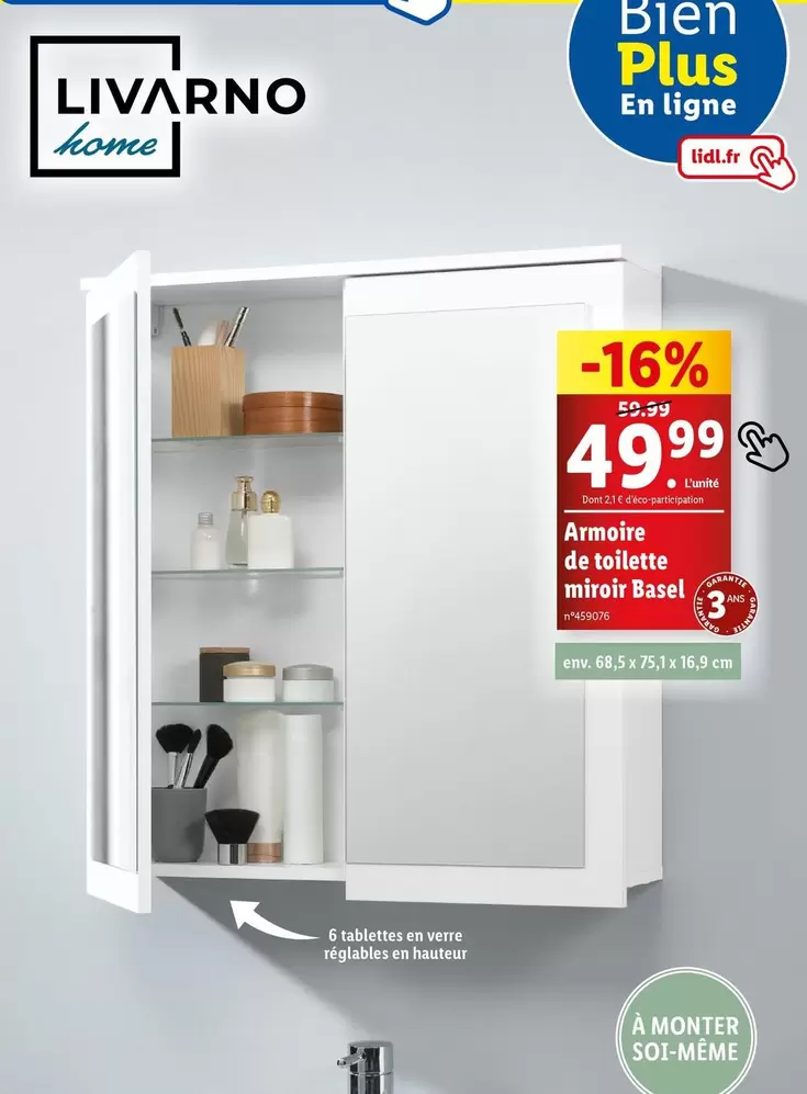 Livarno Home - Armoire De Toilette Miroir Basel offre à 49,99€ sur Lidl