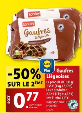 Sondey - Gaufres Liegeoises offre à 1,55€ sur Lidl