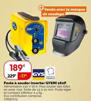 Gys - Poste A Souder Inverter GYSMI 160P offre à 189€ sur Weldom