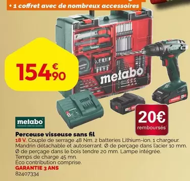 Metabo - Perceuse Visseuse Sans Fil offre à 154,9€ sur Weldom