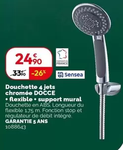 Sensea - Douchette 4 Jets Chromee Docce+ Fledible + Support Mural offre à 24,9€ sur Weldom