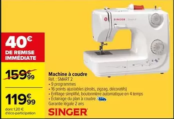 Singer - Machine À Coudre Smart 2 offre à 119,99€ sur Carrefour City