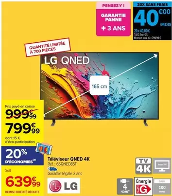 LG - Téléviseur QNED 4K 65QNED85T offre à 799,99€ sur Carrefour City