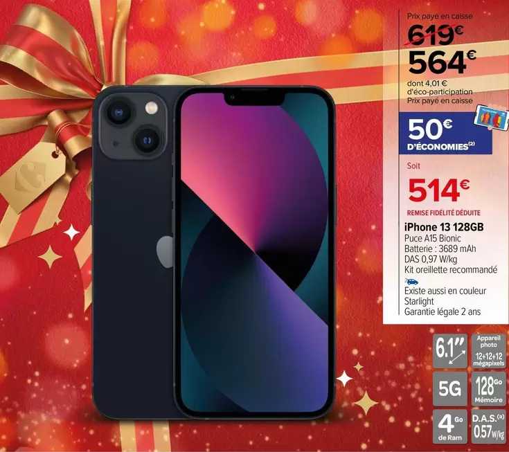 Apple - Iphone 13 128Gb offre à 564€ sur Carrefour City