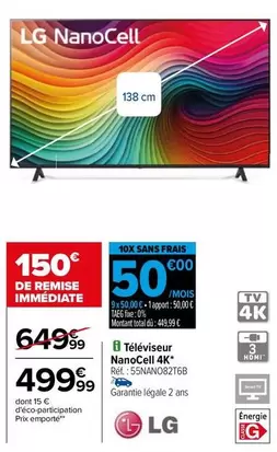 LG - Téléviseur NanoCell 4K 55NANO82T6B offre à 499,99€ sur Carrefour City