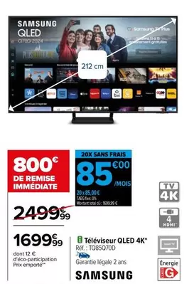 Samsung - Téléviseur Qled 4K TQ85Q70D offre à 1699,99€ sur Carrefour City