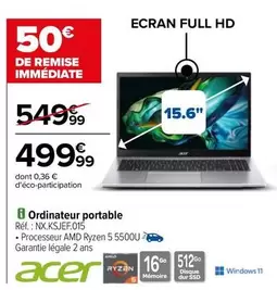 Acer - Ordinateur Portable NX.KSJEF.015 offre à 499,99€ sur Carrefour City