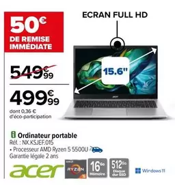 Acer - Ordinateur Portable offre à 499,99€ sur Carrefour City