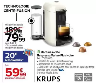 Krups - Machine À Café Nespresso Vertuo Plus Ivoire offre à 79,99€ sur Carrefour City