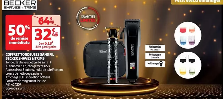 Becker - Coffret Tondeuses Sans Fil offre à 32,45€ sur Auchan Hypermarché