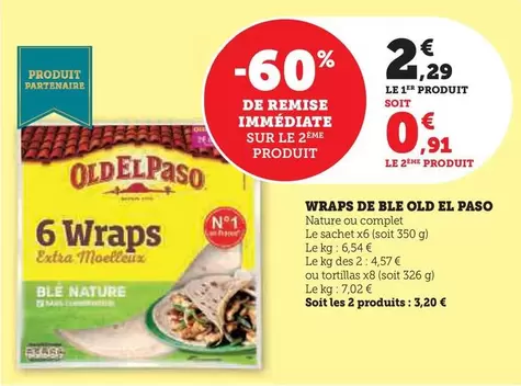 Old El Paso - Wraps De Ble offre à 2,29€ sur Hyper U