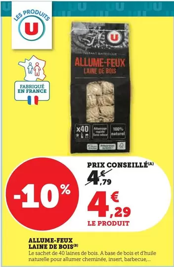 U - Allume-feux Laine De Bois offre à 4,29€ sur Hyper U