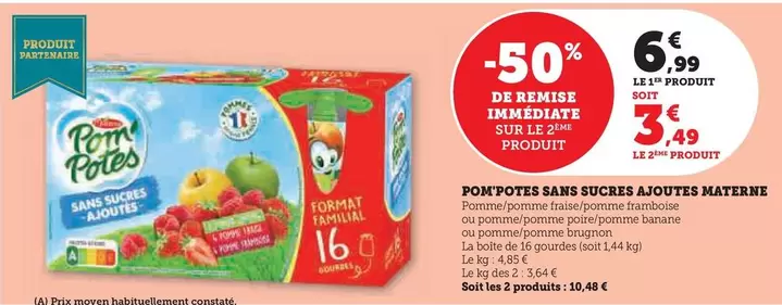 Pom'potes - Sans Sucres Ajoutes Materne offre à 6,99€ sur Hyper U