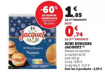 Jacquet - Mini Burgers offre à 1,85€ sur Super U