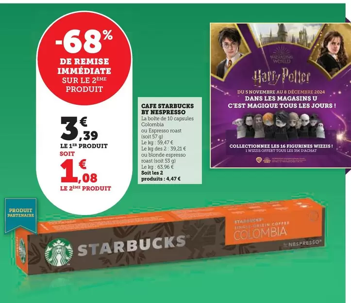 Nespresso - Cafe Starbucks   offre à 3,39€ sur Super U