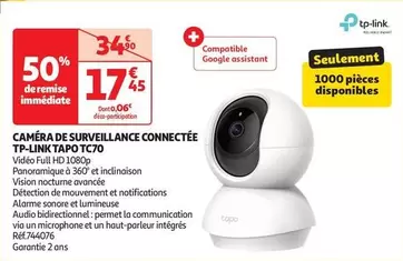 Tp-Link - Caméra De Surveillance Connectée Tapo Tc70 offre à 17,45€ sur Auchan Hypermarché