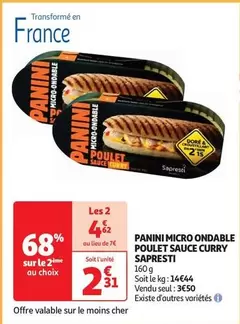 Sapresti - Panini Micro Ondable Poulet Sauce Curry offre à 2,31€ sur Auchan Hypermarché