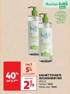 Auchan - Eau Nettoyante Baby Bio offre à 3,49€ sur Auchan Hypermarché