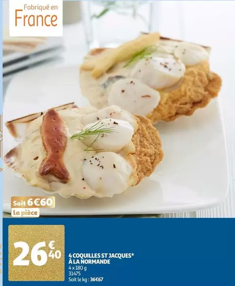 4 Coquilles St Jacques À La Normande offre à 6,6€ sur Auchan Hypermarché