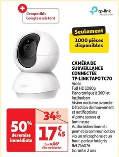 Tp-Link - Caméra De Surveillance Connectée Tapo TC70 offre à 17,45€ sur Auchan Hypermarché