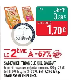 Daunat - Sandwich Triangle XXL offre à 2,55€ sur Supermarché Match