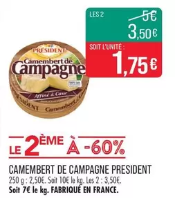 Président - Camembert De Campagne offre à 2,5€ sur Supermarché Match