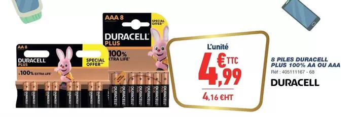 Duracell - 8 Piles  Plus 100% Acqu Aia offre à 4,99€ sur Bureau Vallée