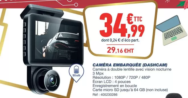 Écran - Caméra Embaragee (dashcam) offre à 34,99€ sur Bureau Vallée