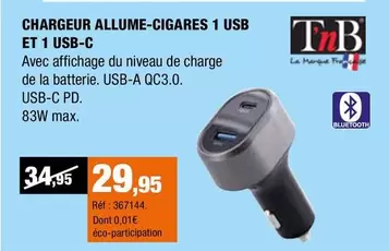 Chargeur Allume-cigares 1 Usb Et 1 Usb-c offre à 29,95€ sur Autobacs