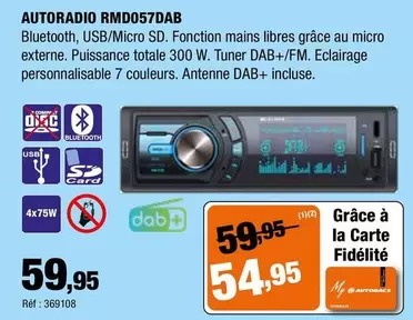 My - Autoradio Rmd057dab offre à 54,95€ sur Autobacs