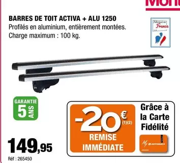 My - Barres De Toit Activa + Alu 1250 offre à 149,95€ sur Autobacs