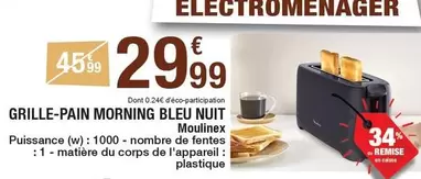 Moulinex - Grille-pain Morning Bleu Nuit offre à 29,99€ sur Carrefour