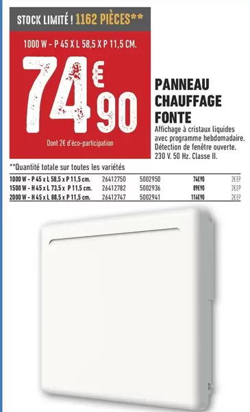 Panneau Chauffage Fonte offre à 74,9€ sur Brico Cash