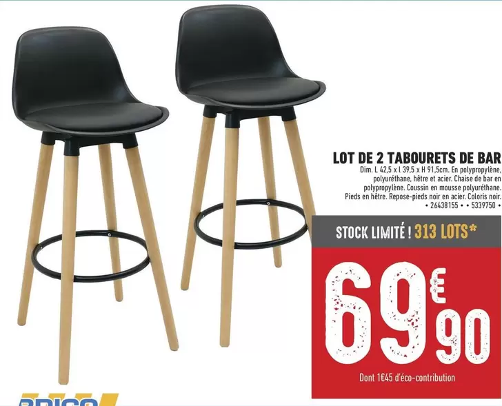 Dim - Lot De 2 Tabourets De Bar offre à 69,9€ sur Brico Cash