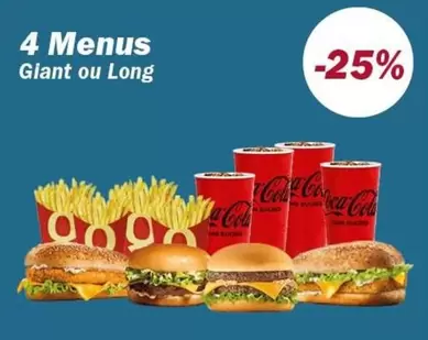 4 Menus Giant ou Long offre sur Quick