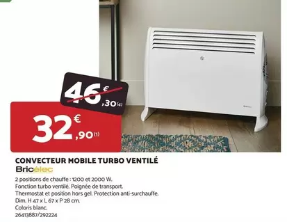 Dim - Convecteur Mobile Turbo Ventile Bric offre à 32,9€ sur Bricomarché