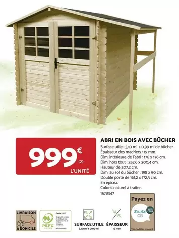 Dim - Abri En Bois Avec Bûcher offre à 999€ sur Bricomarché