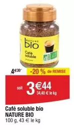 Nature Bio - Café Soluble Bio offre à 3,44€ sur Cora