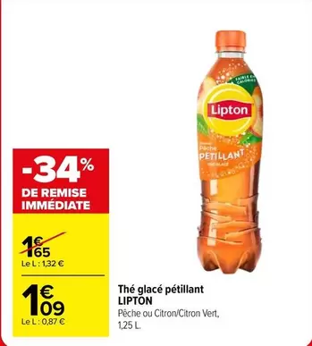 Lipton - Thé Glacé Pétillant offre à 1,09€ sur Carrefour Market