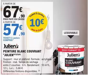 Peintures Julien - Peinture Blanc Couvrant  offre à 67,9€ sur E.Leclerc Brico