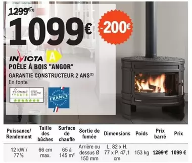 Invicta -  Poêle À Bois "Angor" offre à 1099€ sur E.Leclerc Brico