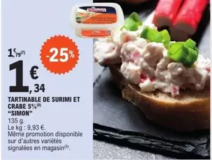 Simon - Tartinable De Surimi Et Crabe 5% offre à 1,34€ sur E.Leclerc