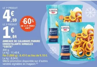 Costa - Anneaux De Calamars Panure Croustillante Surgelés offre à 4,59€ sur E.Leclerc