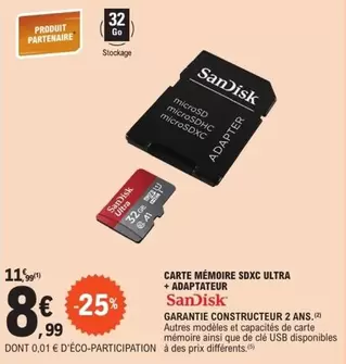 SanDisk - Carte Mémoire Sdxc Ultra + Adaptateur offre à 8,99€ sur E.Leclerc