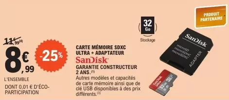 SanDisk - Carte Mémoire Soja Ultra + A Adaptateur Sandisk offre à 8,99€ sur E.Leclerc