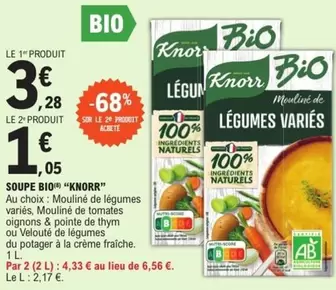 Knorr - Soupe Bio offre à 3,28€ sur E.Leclerc