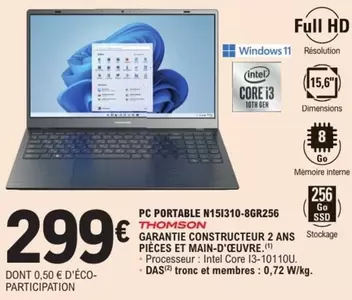 Thomson - Pc Portable N15310-86R256 offre à 299€ sur E.Leclerc